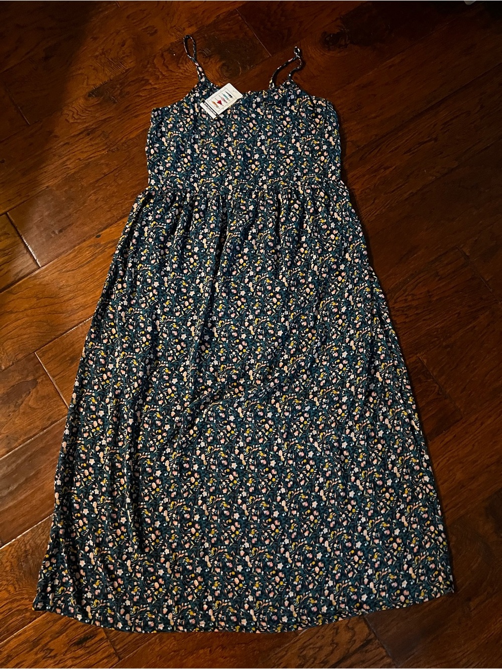 NWT ESTONISHED Floral Spaghetti Strap Maxi Dress XXL Navy Boho Tiered